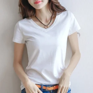 Hot Sale Shirts Summer Women's Short Sleeve Round Neck Casual Blouse Shirts Solid Color Tops Black / White