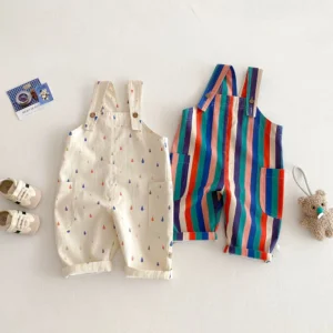 Unisex Spring New Kids Clothes Fashion Overalls Polk Dot Jumpsuits Striped Overalls Children Play Suit