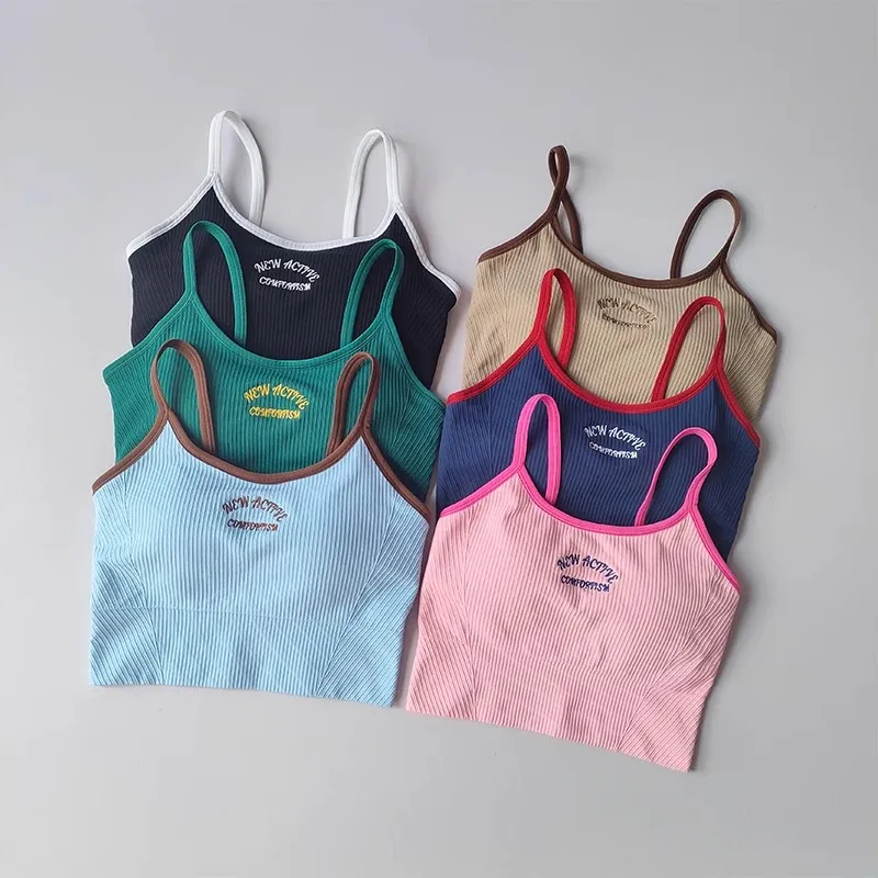 Women Breathable Sports Bra Fitness Tops Gym Crop Top Brassiere Push Up Camisole Sport Bras Gym Workout Top Letter Yoga Bra