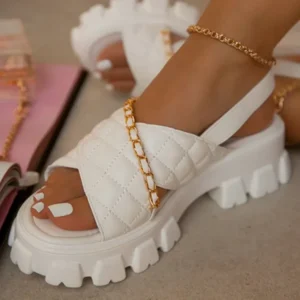 Women Shoes Chunky Platform 2023 New Spring Autumn Open Toe Sandals Casual Beach Slides Designer Slippers Chain Flip Flops