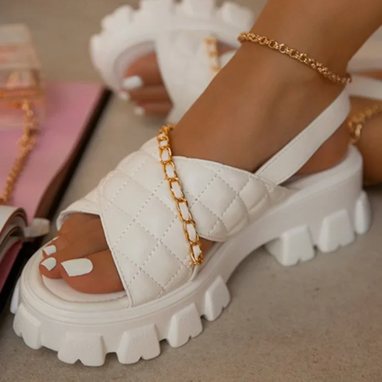 Women Shoes Chunky Platform 2023 New Spring Autumn Open Toe Sandals Casual Beach Slides Designer Slippers Chain Flip Flops
