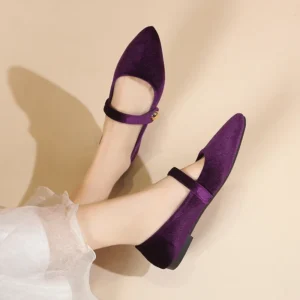 New Fashion Women's Pointed Toe Flat Shoes with Velvet Matte Finish Single Women Comfort Loafers Shoes Leather Mary Jane Shoes