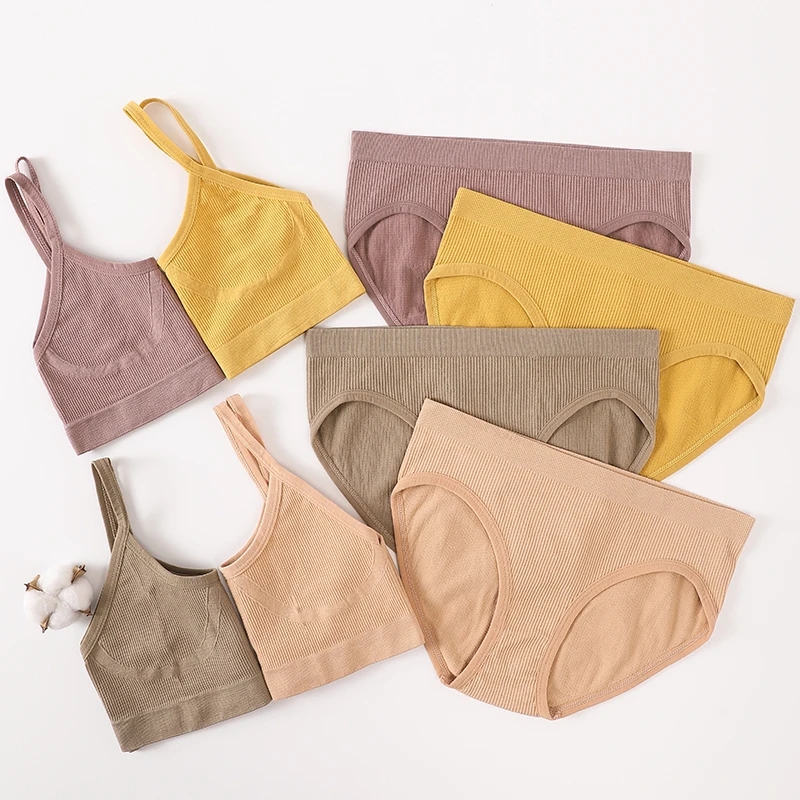 Women Seamless Bras Panties Set Sports Crop Top High Waist Briefs Sexy Lingerie Set Low Back Bralette Fitness Underwear Set - Image 2