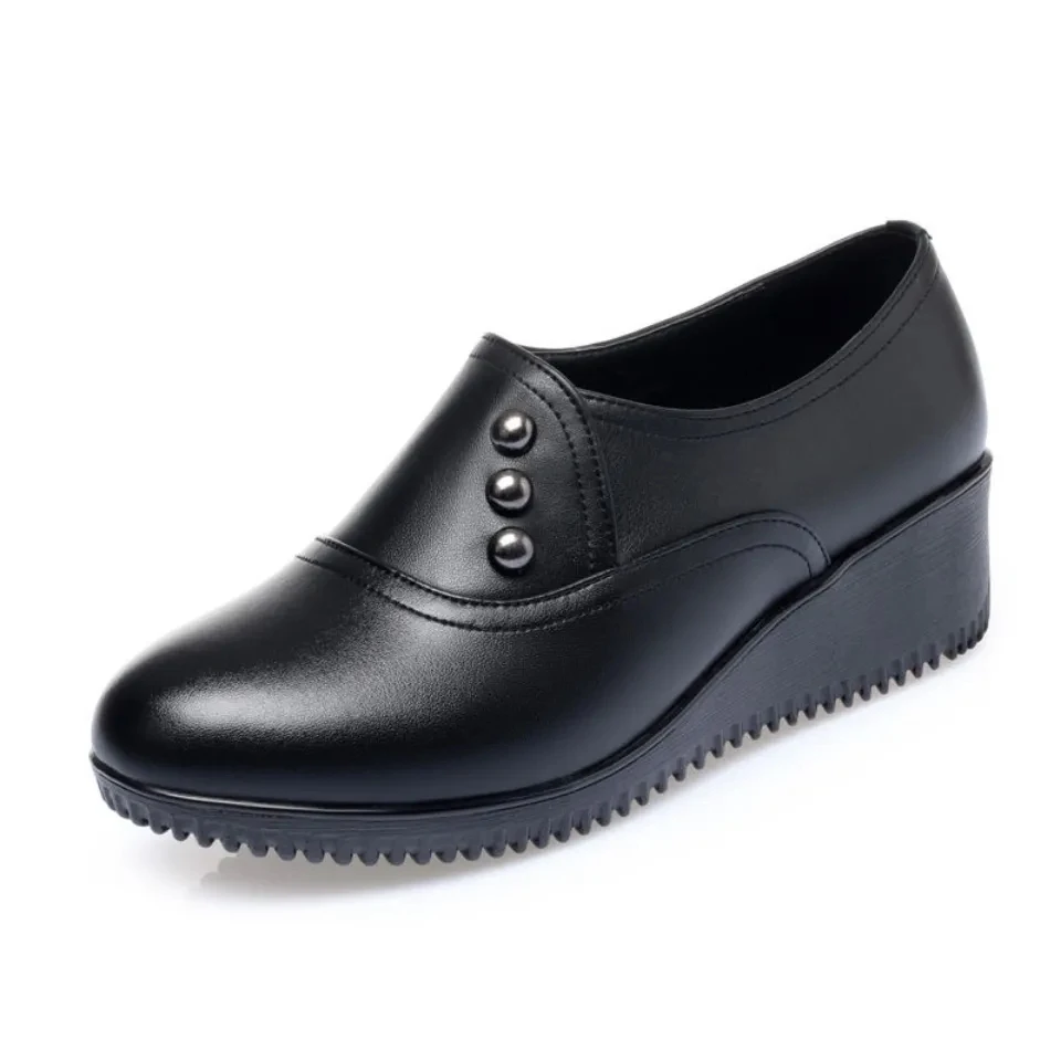 Platform Wedges Mom Shoes Black Leather Flats Woman Grandma Slip On Moccasins Casual Outdoor spring Loafers - Image 5