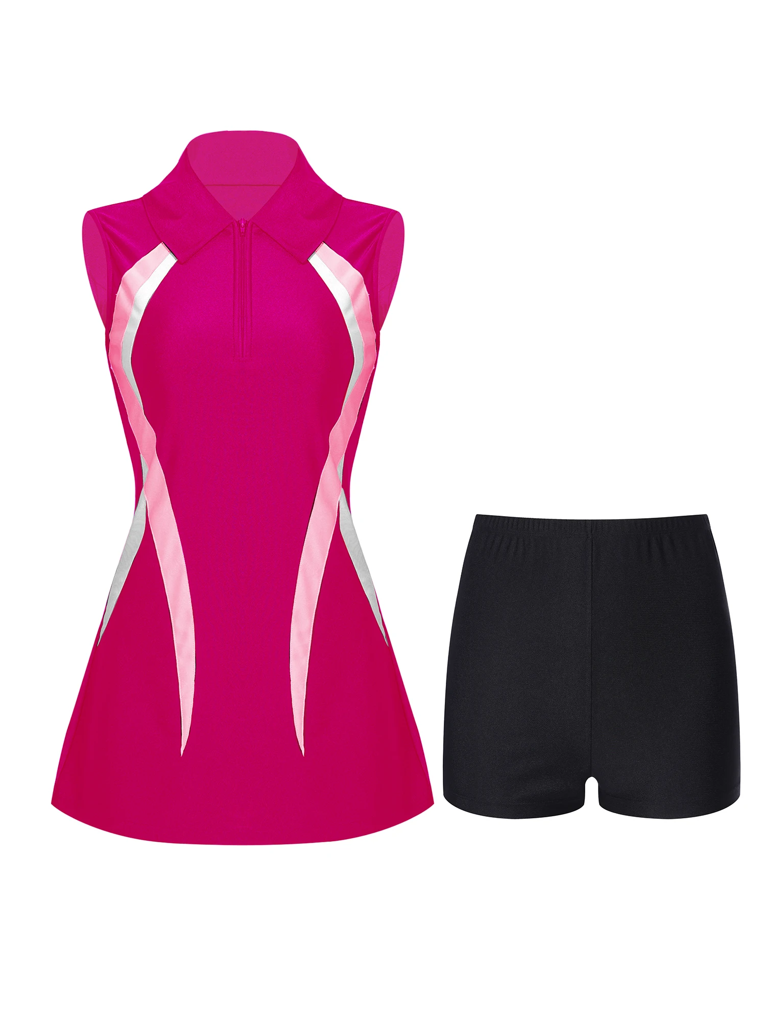 Womens Tennis Dresss Badminton Golf Outfit Sports Set Sportswear Outdoor Activities Sleeveless Zipper Athletic Dress with Shorts - Image 4