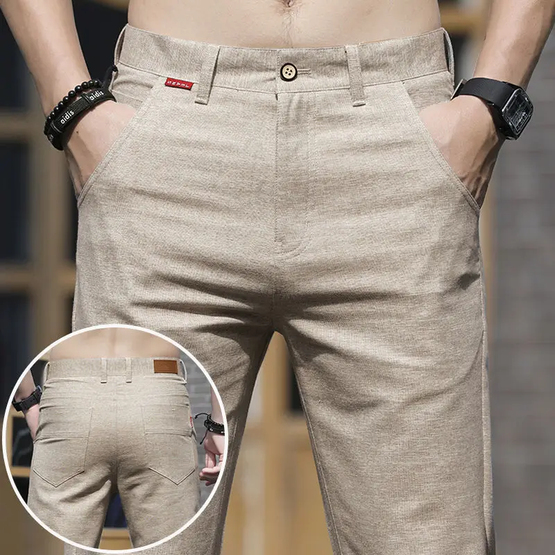 Spring Summer Men Thin Linen Straight Pants Streetwear Fashion New Business Casual Pockets Slim Big Size Male Versatile Trousers - Image 3