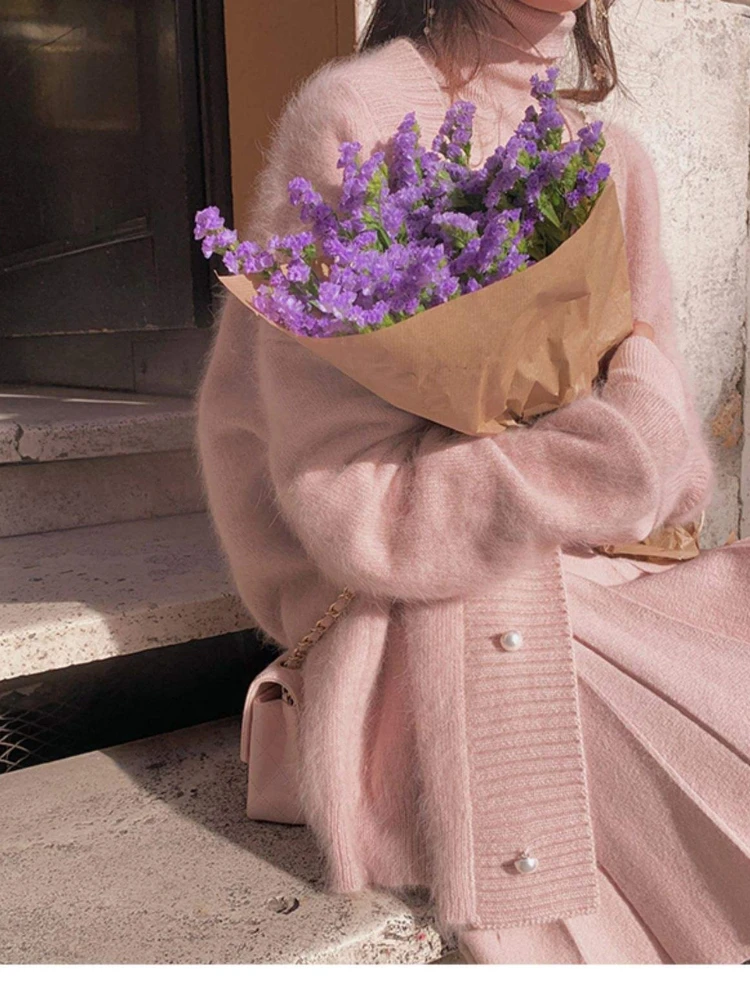 High Quality Women's Mink Cashmere Cardigan Sweater Coat Korean Autumn Fashion V-Neck Knitted Mohair Thick Loose Sweater Coat - Image 5