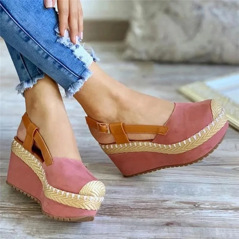 Large Size 2025 Summer Comfort Shoes for Women Beige Heeled Sandals Espadrilles Platform Clogs Wedge Big Black Velvet Low Girls - Image 4