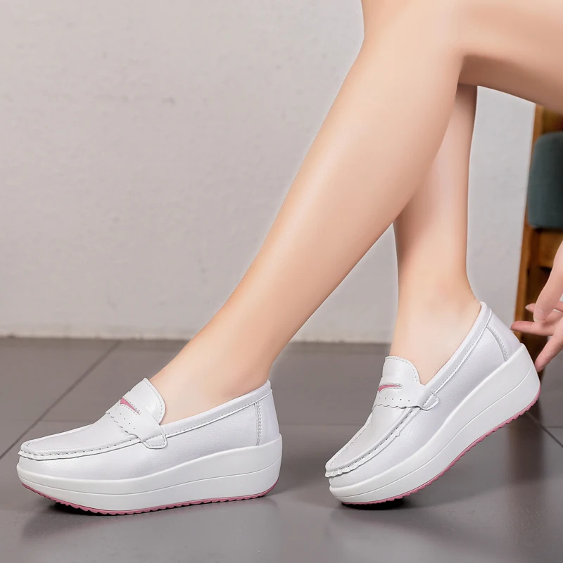 STRONGSHEN Women Platform Wedges Casual Shoes Loafers Soft Nurse Work Shoes Breathable Comfortable Non-slip White Nursing Shoes - Image 6