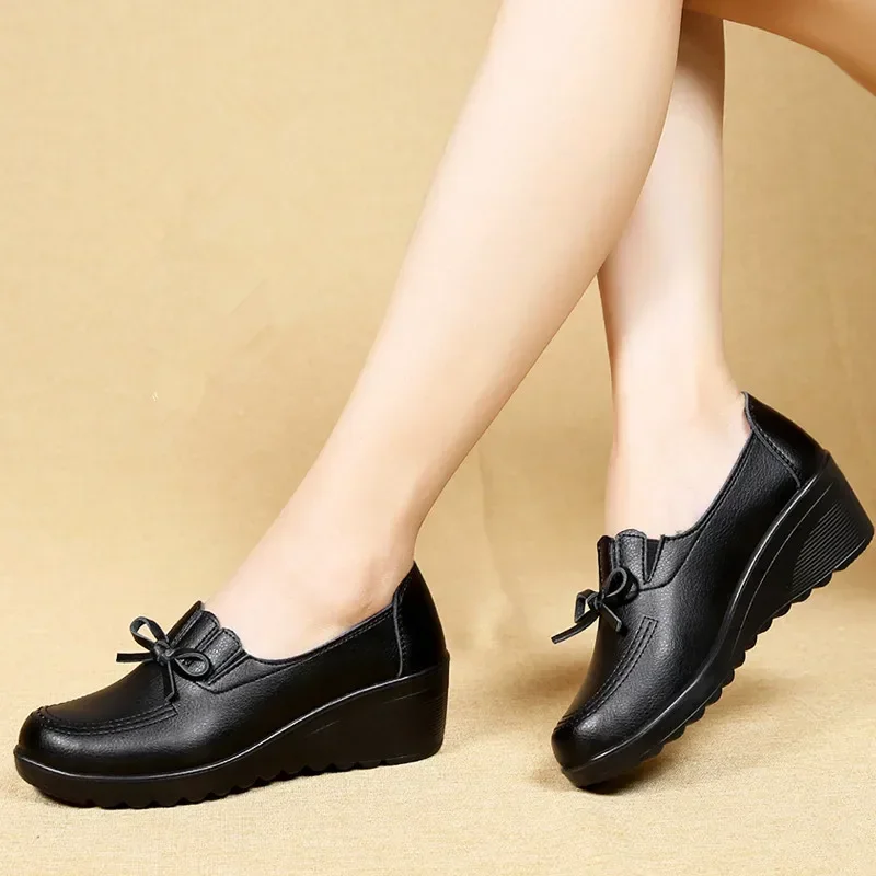YAERNI autumn new fashion lace-up women high heels shoes woman wedge leather single casual shoes comfortable women pumps 35-41 - Image 4