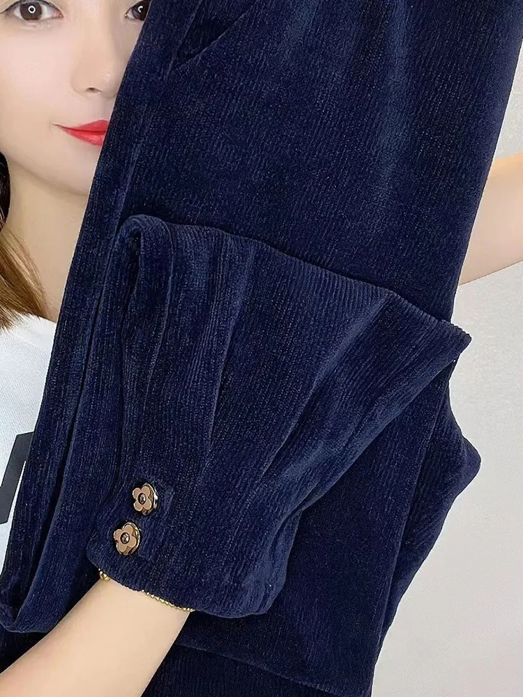Corduroy Velvet Lined Warm Harem Ankle-length Pants Winter Thicken Women New Jogger Pantalones Casual Snow Wear Sweatpants - Image 3