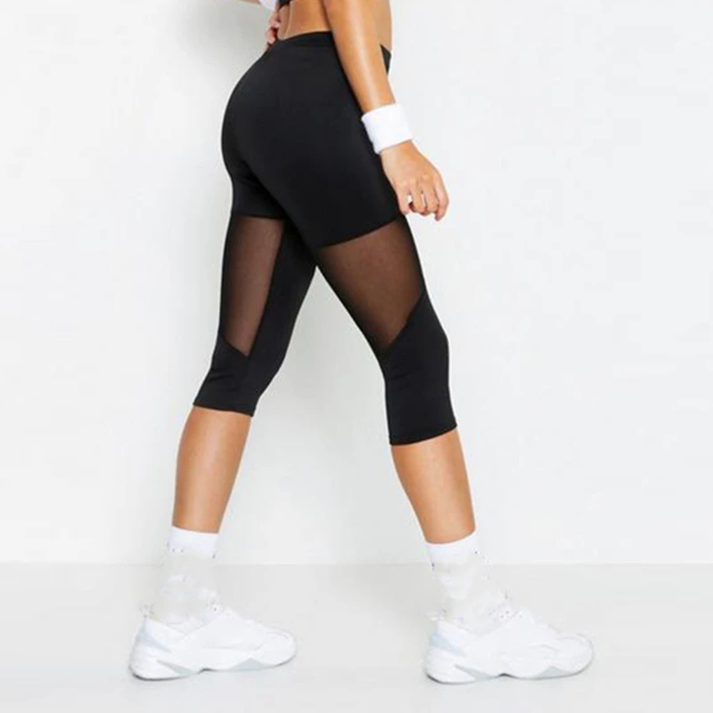 Black Mesh Patchwork Leggings Women's Jeggings Legins Women Leggins Female Elastic Pant Capri Women Fitness Leggings - Image 3