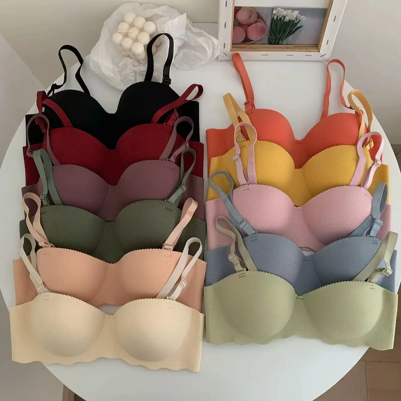 Female Gather Removable Shoulder Strap Solid Color Wireless Lingerie One-pieces Sexy Bras Push Up Seamless Underwear for Women - Image 2