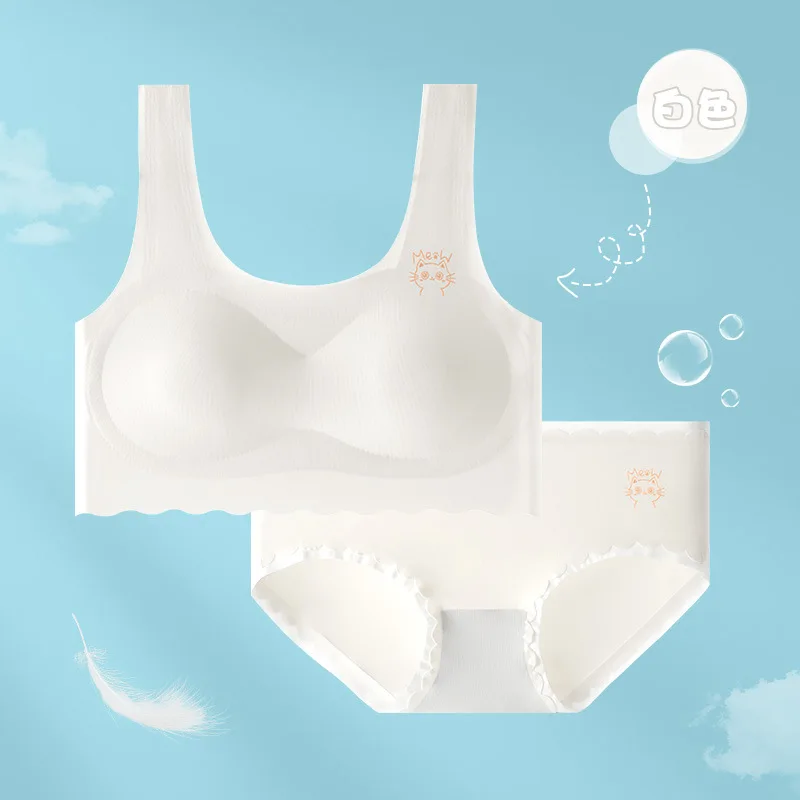 Girls Underwear Suit Junior Students Development Stage Children's Seamless Bras+briefs 2pcs/set Teenager Undershirt Clothing - Image 4