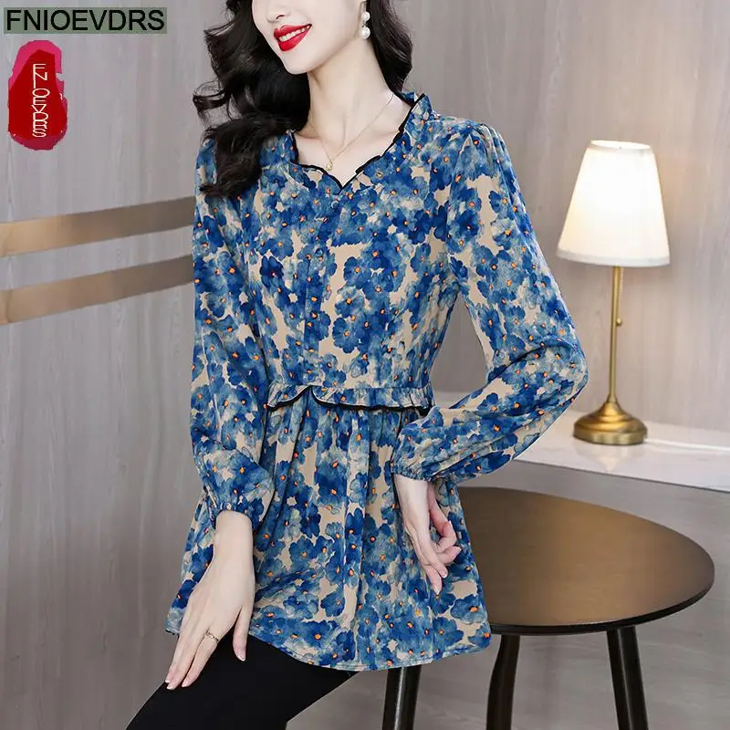 Loose Clothes Women 2024 Autumn Elegant Office Lady Button Basic Shirts Casual Retro Vintage Ruffles Tunic Peplum Tops Blouses - Image 4