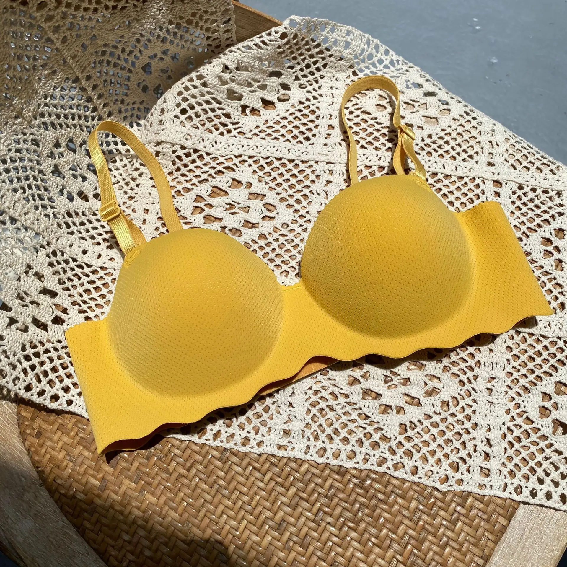 Female Gather Removable Shoulder Strap Solid Color Wireless Lingerie One-pieces Sexy Bras Push Up Seamless Underwear for Women - Image 6