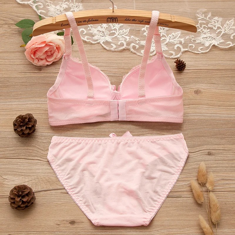 Girl Sweet Wireless Bra Lace Bows Underwear Sets Breathable Small Breast Bralette Top Briefs for Women Teen Girl Lingerie Suits - Image 3