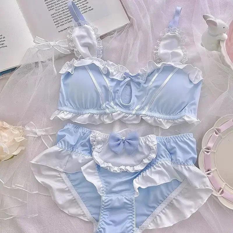 Japanese Cute Girl Lace Bra Set Hollow Sexy Sweet Rimless Underwear Bras for Women - Image 2