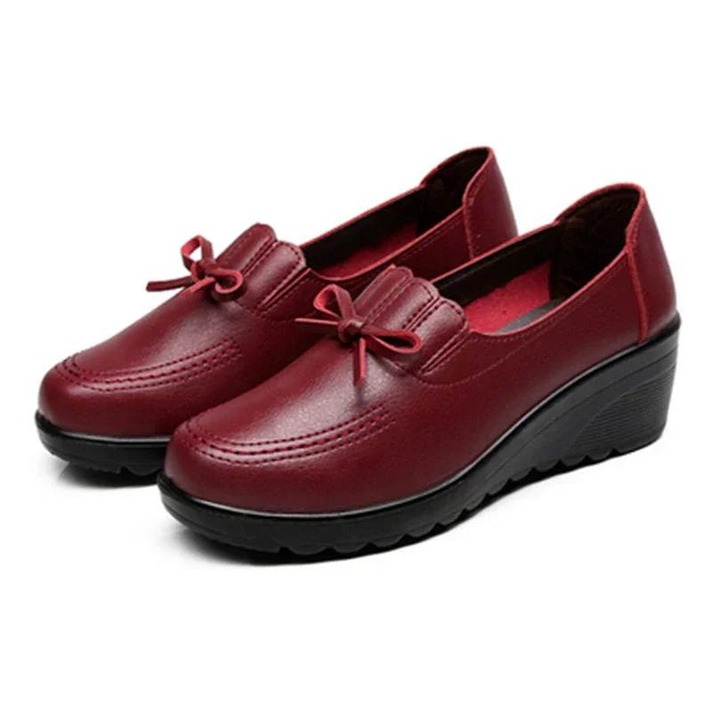 YAERNI autumn new fashion lace-up women high heels shoes woman wedge leather single casual shoes comfortable women pumps 35-41 - Image 2