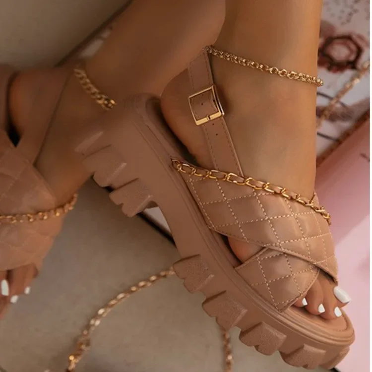 Women Shoes Chunky Platform 2023 New Spring Autumn Open Toe Sandals Casual Beach Slides Designer Slippers Chain Flip Flops - Image 3