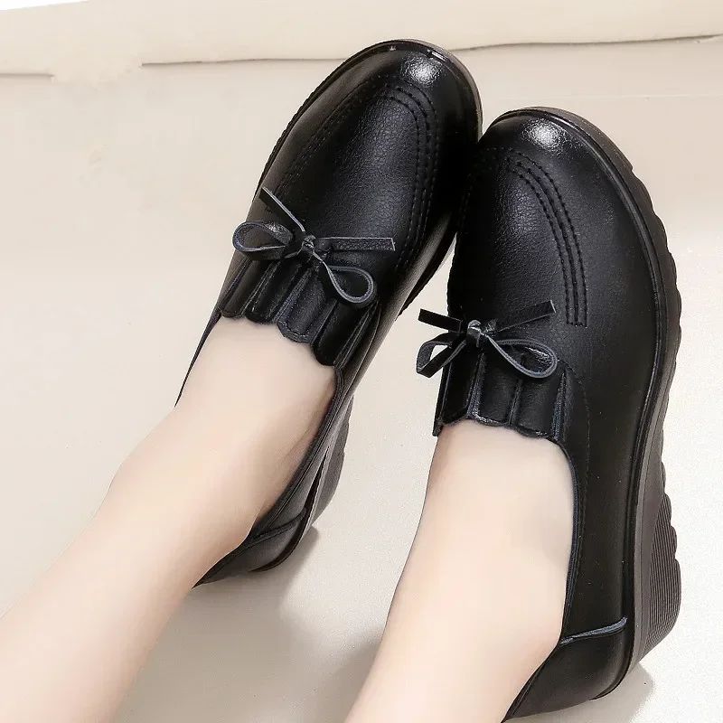 YAERNI autumn new fashion lace-up women high heels shoes woman wedge leather single casual shoes comfortable women pumps 35-41 - Image 5
