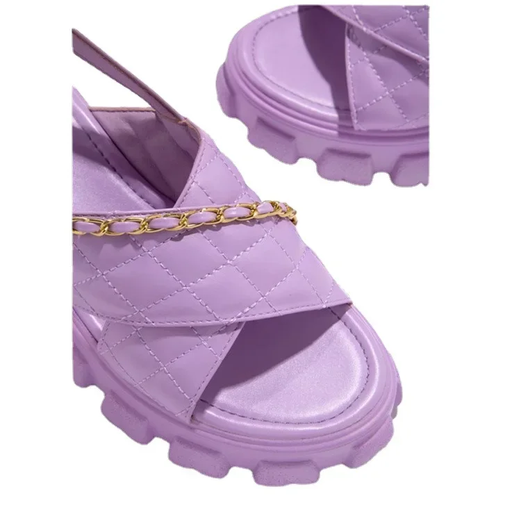Women Shoes Chunky Platform 2023 New Spring Autumn Open Toe Sandals Casual Beach Slides Designer Slippers Chain Flip Flops - Image 5