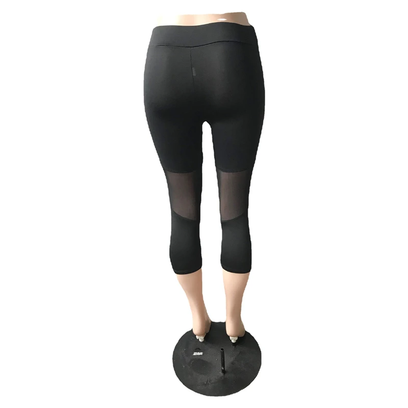 Black Mesh Patchwork Leggings Women's Jeggings Legins Women Leggins Female Elastic Pant Capri Women Fitness Leggings - Image 6