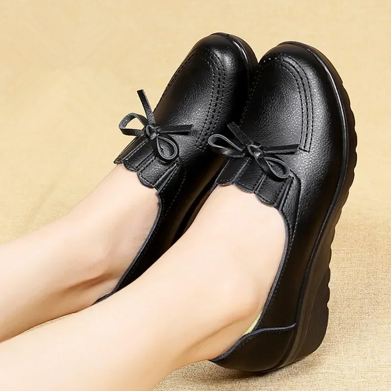 YAERNI autumn new fashion lace-up women high heels shoes woman wedge leather single casual shoes comfortable women pumps 35-41 - Image 6