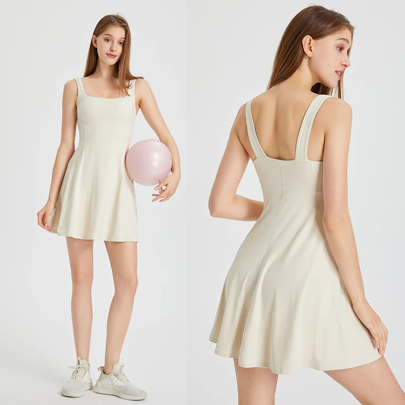 Summer Women Tennis Dress Fashion Square Neck Pocket Sports Running Dress Breathable Workout Frock With Chest Pads 2165 - Image 4