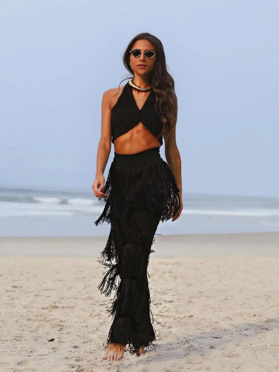2024 Sexy New In Women Fringed Trousers Multi-layer Solid Color Dance Trousers Tassels Party Pants Female Clothes Plus Size - Image 6