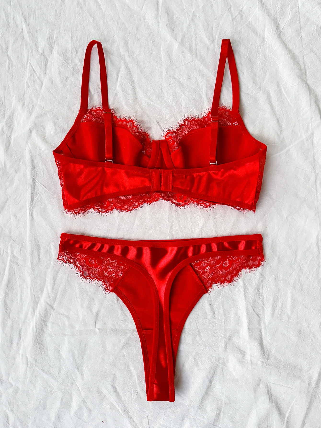 2025 Women's Sxy Lace Strapping Underwire Nonpadded Bra & Brazilian Briefs - Fancy Eyelash Lingerie Set - Image 3