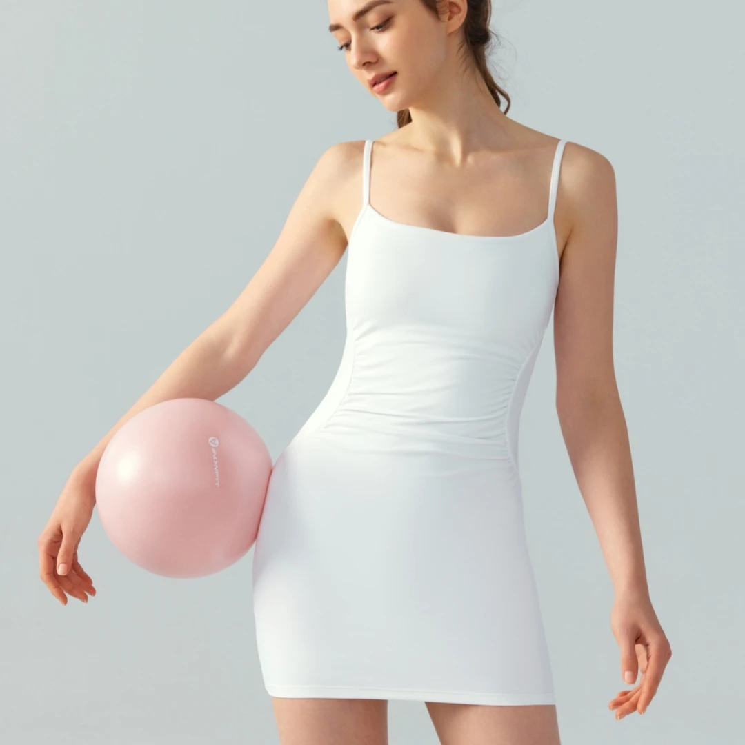 New Solid Color Base Dress Camisole Sports Skirt with Chest Pad Sexy Tight and Slim Running Sports Top Fitness Gym Tennis Skirt - Image 3