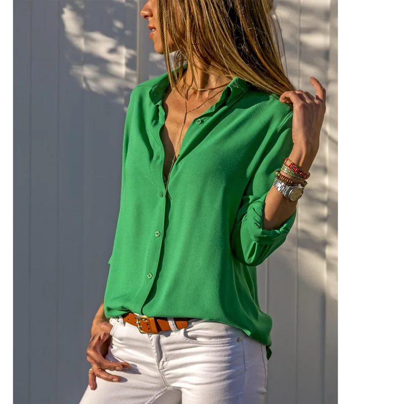Sring 2024 Casual Blouse Long Sleeve Elegant Women Tops Single Breasted Women Clothes Streetwear Green Shirt Femme Blusas - Image 3