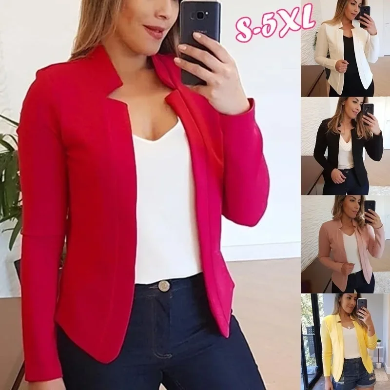 Women Thin White Blazers Spring 2024 Female Summer Blazer Long Sleeve Open Stitch OL Womens Slim Coats Femme Ladies Black Tops - Image 2