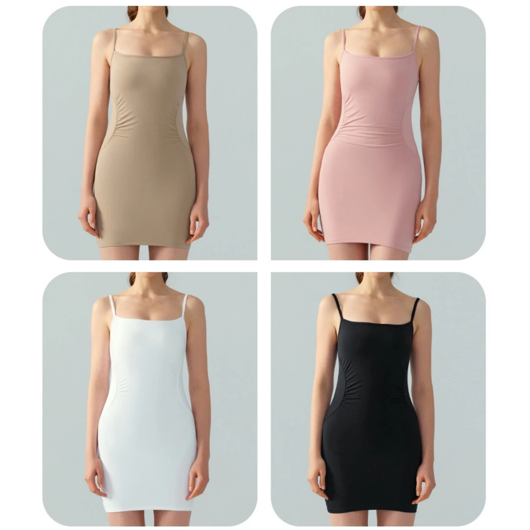 New Solid Color Base Dress Camisole Sports Skirt with Chest Pad Sexy Tight and Slim Running Sports Top Fitness Gym Tennis Skirt - Image 6