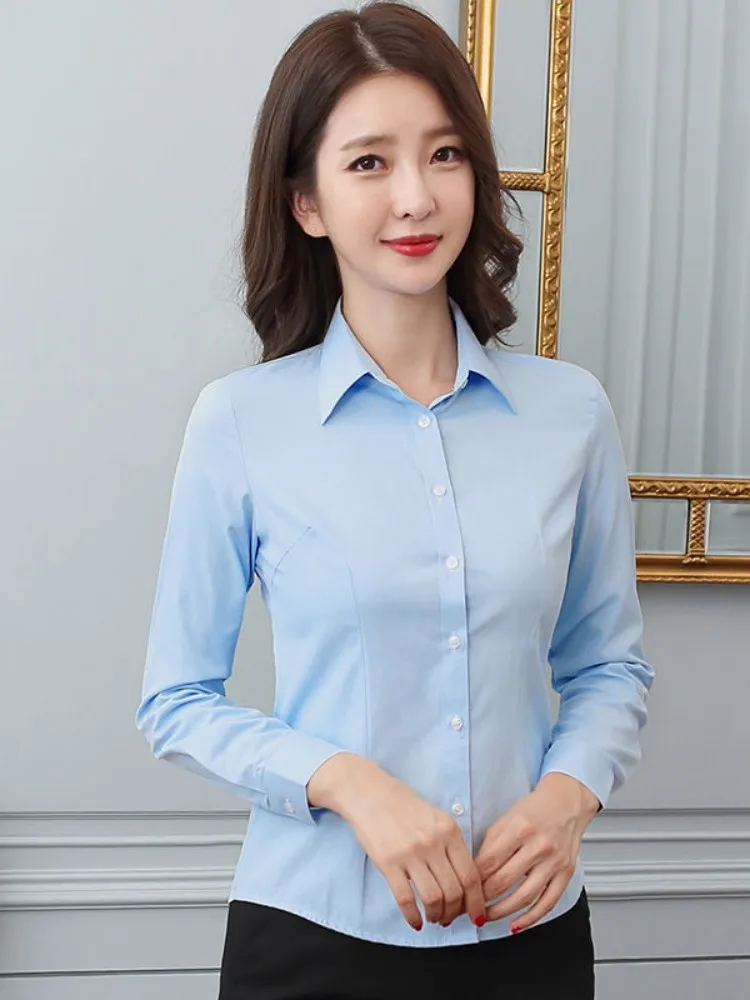 Fashion Women Shirt White Shirt Female Long-sleeve Professional Shirt Formal Dress Large Size Work Clothes OL Button Womens Tops - Image 3