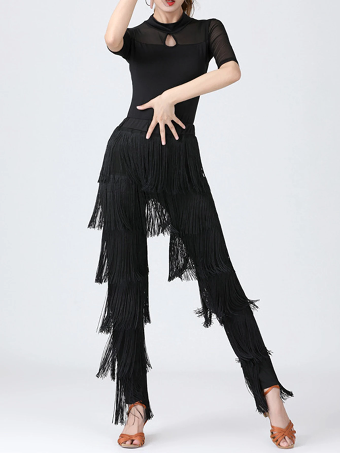 2024 Sexy New In Women Fringed Trousers Multi-layer Solid Color Dance Trousers Tassels Party Pants Female Clothes Plus Size - Image 2