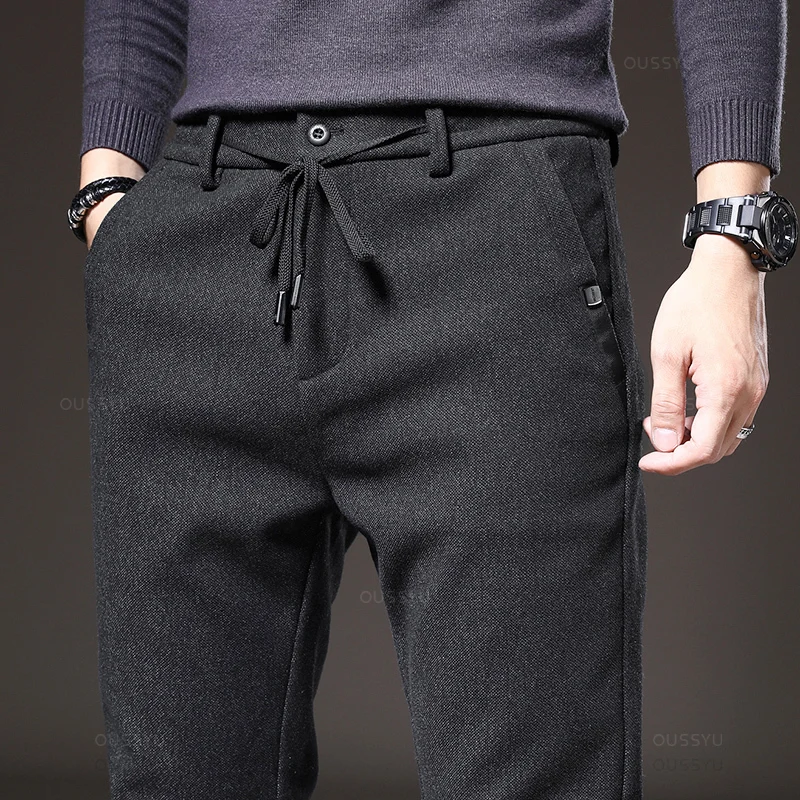 MINGYU Brand Autumn Winter Brushed Fabric Casual Pants Men Thick Business Work Slim Cotton Black Grey Trousers Male Plus Size 38 - Image 4