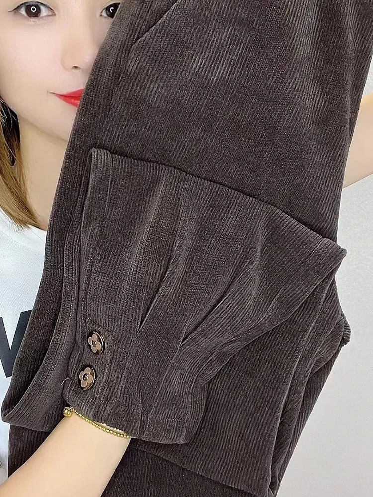 Corduroy Velvet Lined Warm Harem Ankle-length Pants Winter Thicken Women New Jogger Pantalones Casual Snow Wear Sweatpants - Image 4