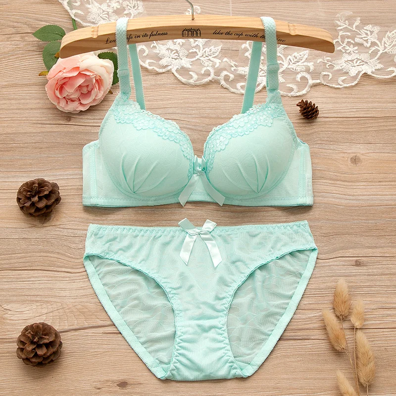 Girl Sweet Wireless Bra Lace Bows Underwear Sets Breathable Small Breast Bralette Top Briefs for Women Teen Girl Lingerie Suits - Image 6