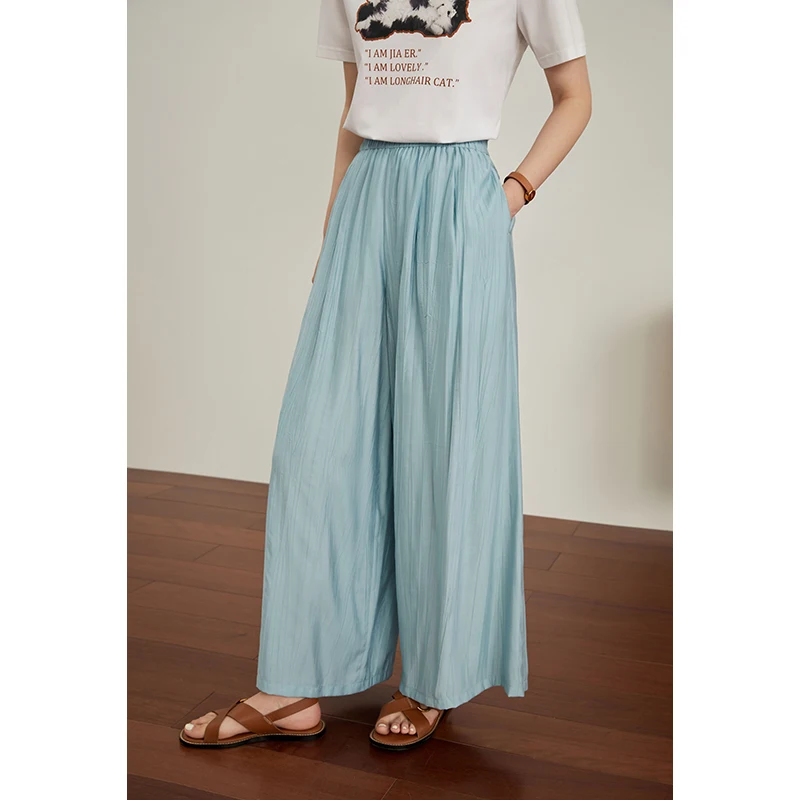 DUSHU【3 Colors】Women Summer Thin Trousers Sunpant Cool draped Long Pants Black Full Length Office Lady Elastic Waist Trouser - Image 4