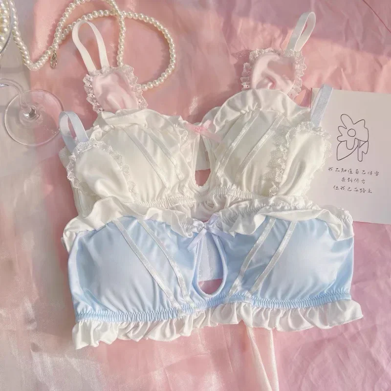 Japanese Cute Girl Lace Bra Set Hollow Sexy Sweet Rimless Underwear Bras for Women - Image 4