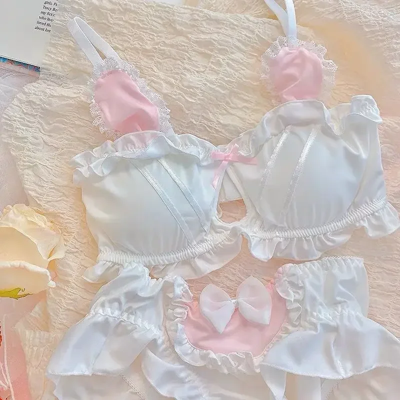 Japanese Cute Girl Lace Bra Set Hollow Sexy Sweet Rimless Underwear Bras for Women - Image 3