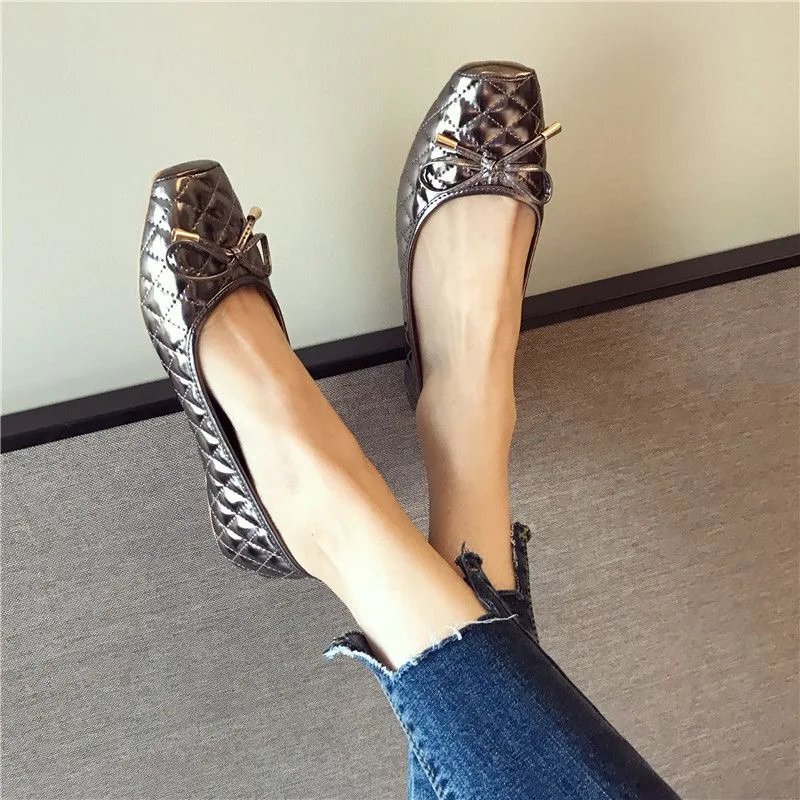 2024 Spring Summer Shoes Women Flats Square toe Soft Ladies Brand Shoes Fashion Ballet Flats Black Gold ZH2496 - Image 5