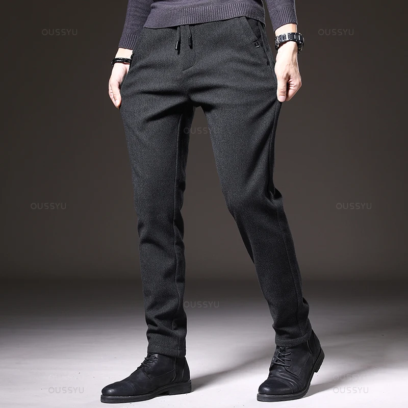 MINGYU Brand Autumn Winter Brushed Fabric Casual Pants Men Thick Business Work Slim Cotton Black Grey Trousers Male Plus Size 38 - Image 2