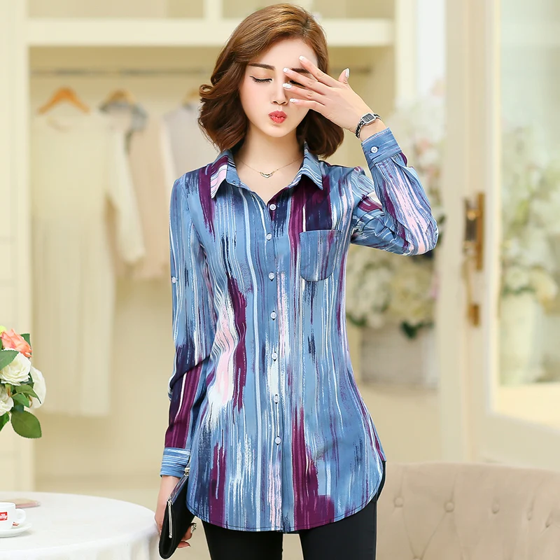 Women Striped Printed Long Sleeve Shirts 2023 New Ladies Loose X-Long Style Casual Shirt Tops Women Clothes Factory Wholesale - Image 3
