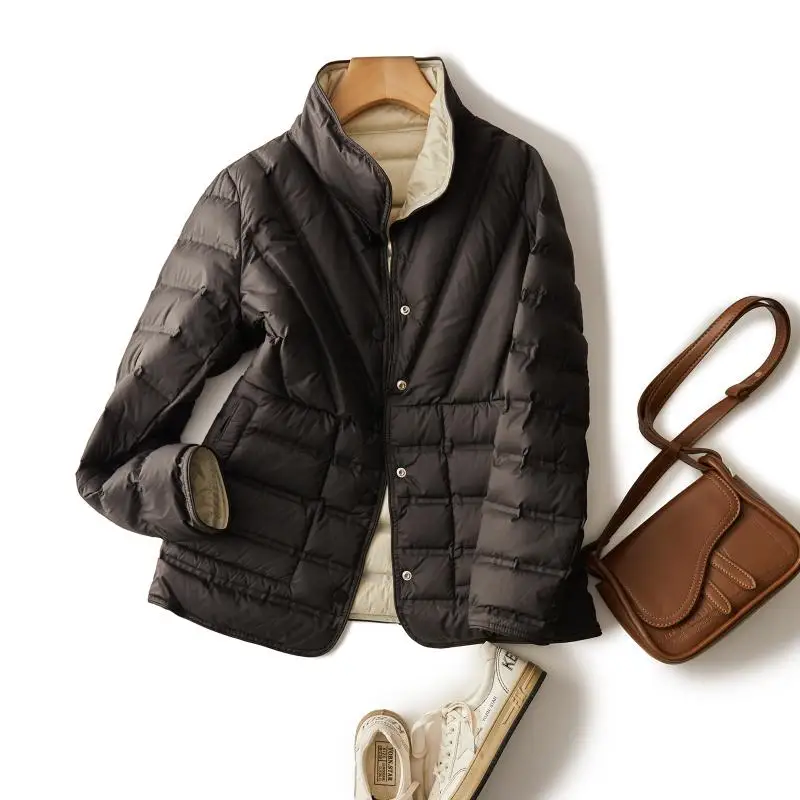 90% White Duck Down Women's Autumn and Winter New 2024 Down Jacket Korean Double-sided Collar Down Jacket Women Warm Jacket - Image 2