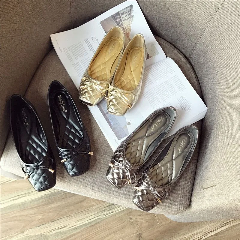 2024 Spring Summer Shoes Women Flats Square toe Soft Ladies Brand Shoes Fashion Ballet Flats Black Gold ZH2496 - Image 2