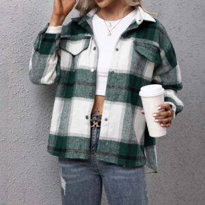 Women’s Oversized Plaid Jacket – Checkered Long Sleeve Shirt Coat Streetwear Outerwear