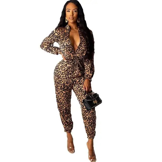 Women’s Leopard Print Bodycon Jumpsuit – Long Sleeve High Waist Streetwear Romper - Image 2